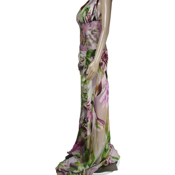 MUSANI COUTURE 6 Floral ASYMMETRICAL Halter FAIRY Pink Princess Prom Maxi Dress - Picture 7 of 14